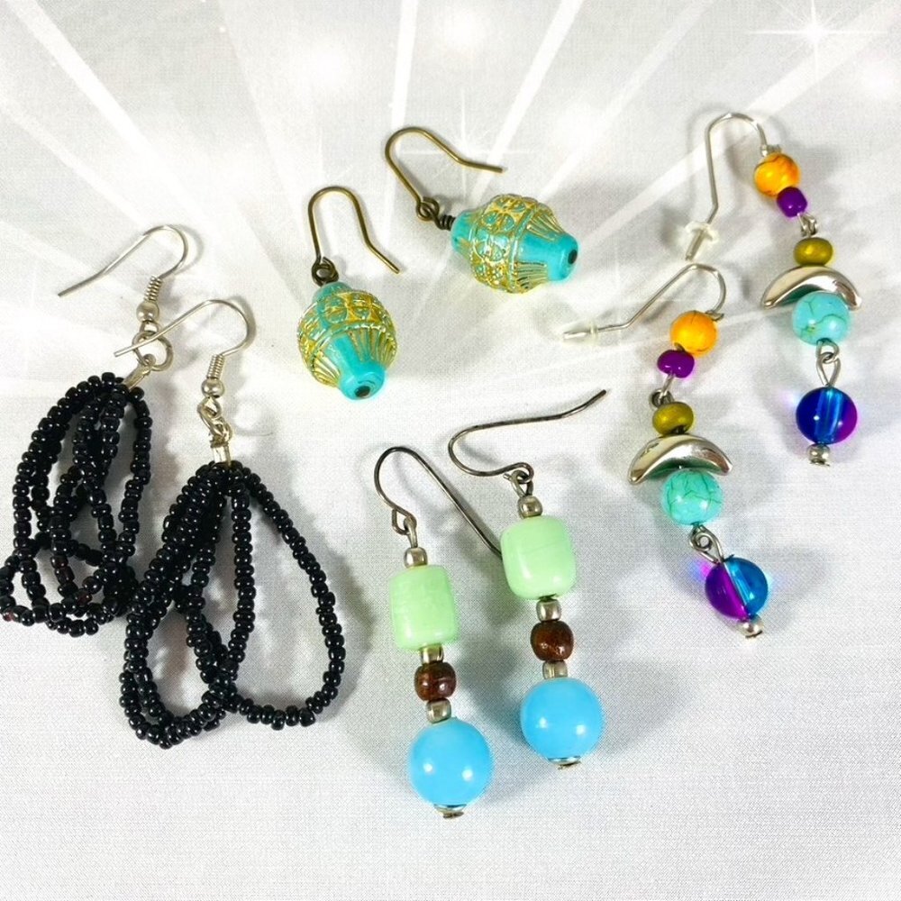 Vintage pierced earring lot 4 pairs beaded OOAK